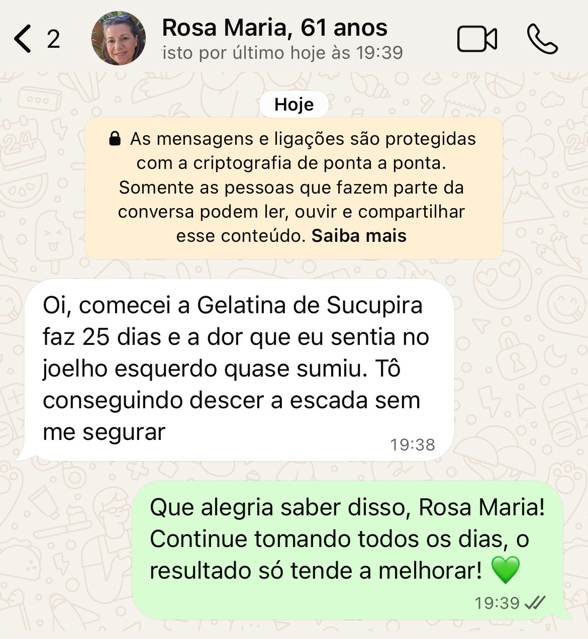 Depoimento de cliente no WhatsApp
