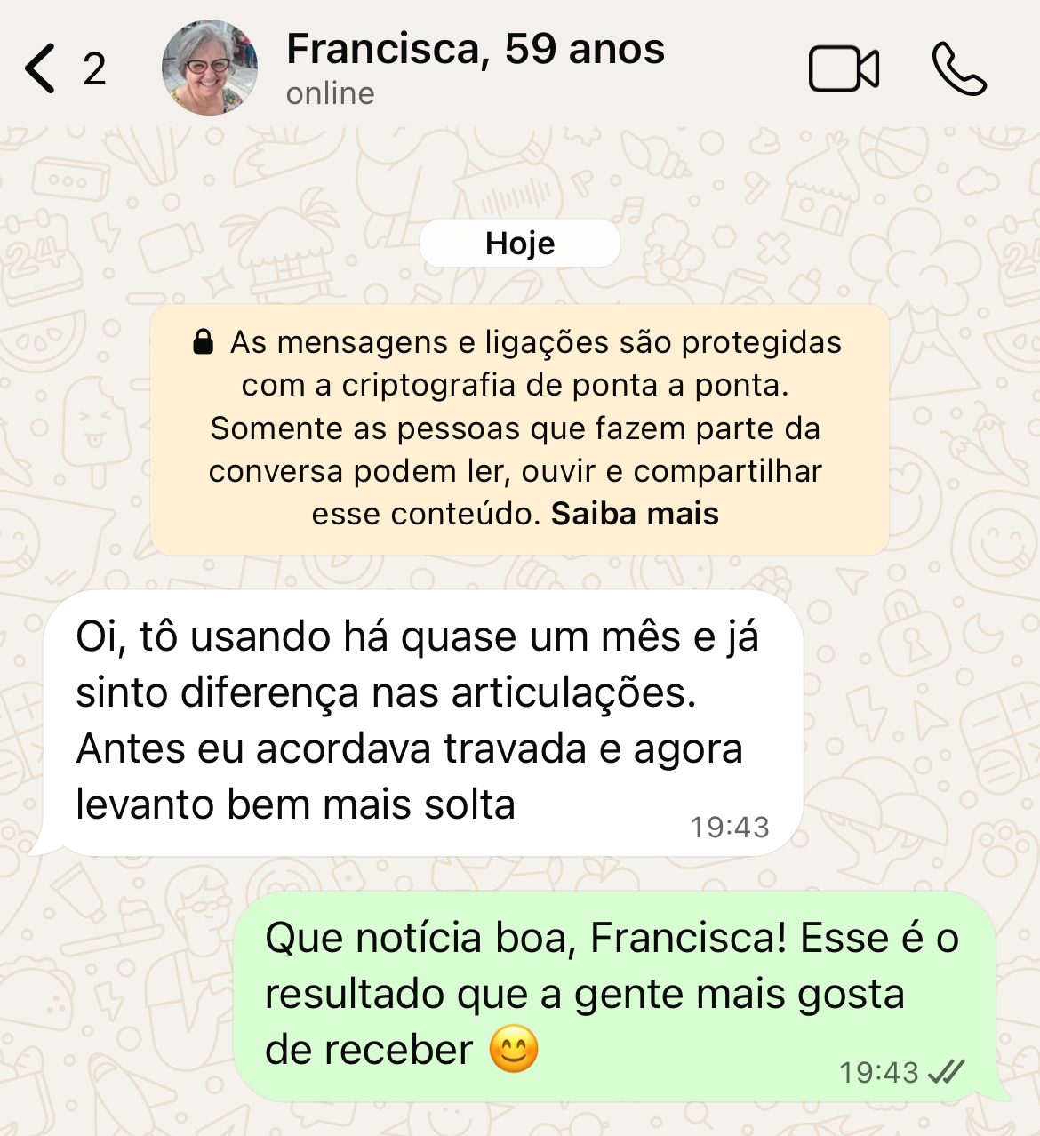 Depoimento de cliente no WhatsApp